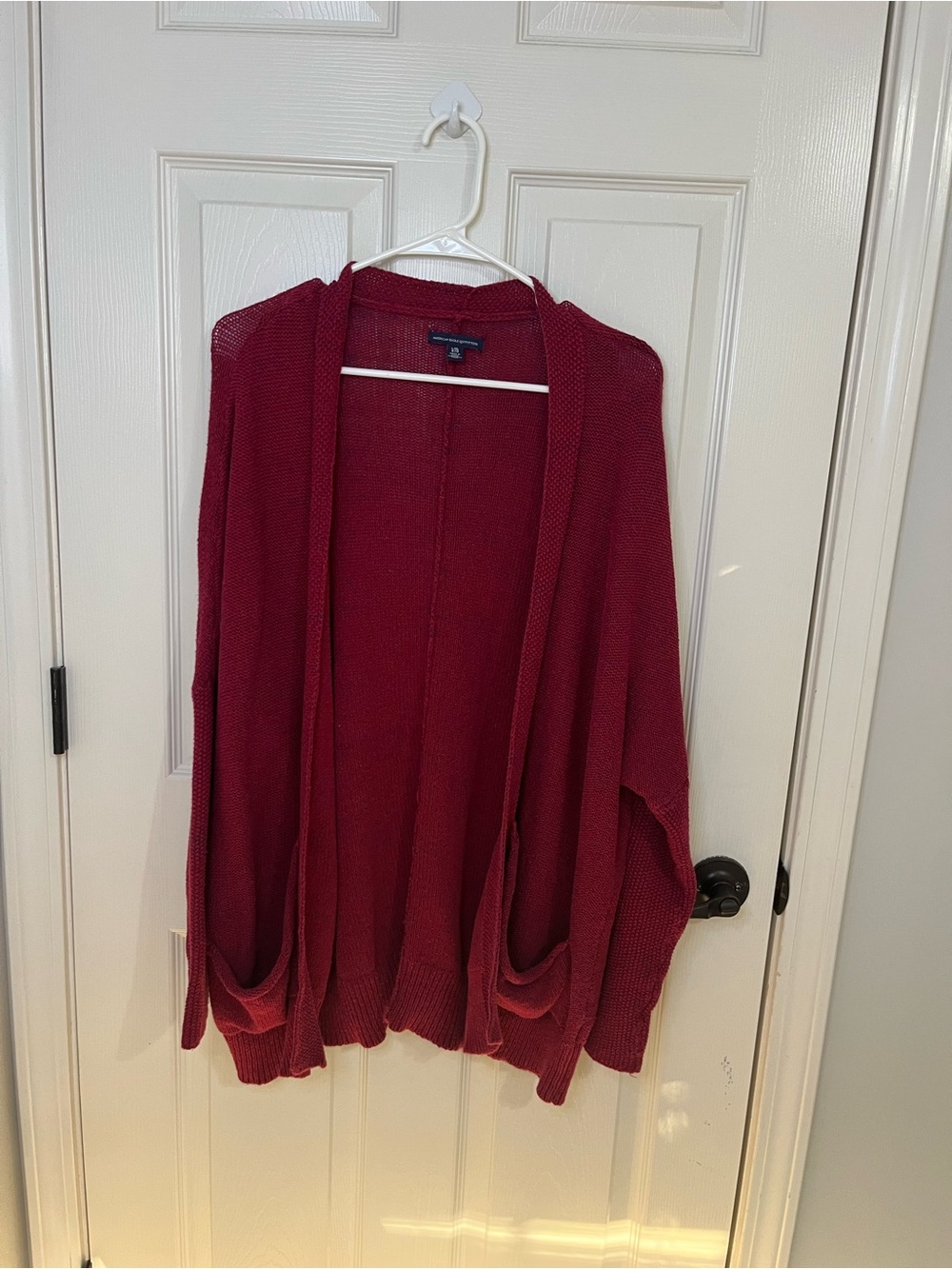 American Eagle Outfitters Open-Front Burgundy Knit Cardigan